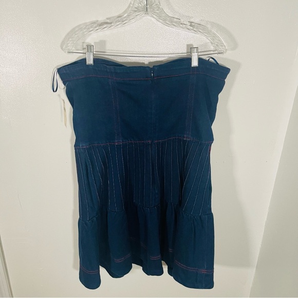 NEW Anthropologie Maeve Rosette Strapless Fit & Flare Denim Mini Dress Festival - Picture 9 of 11